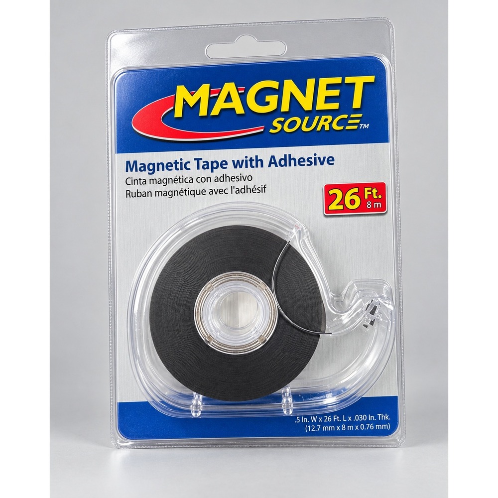 Magnet Source Magnetic Tape with Adhesive 26 Ft Roll Dispenser 0.5in x 0.012in